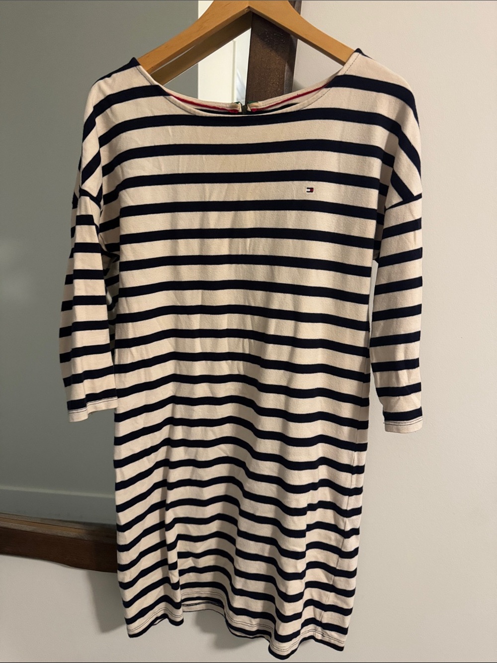 Tommy Hilfiger Navy and Cream Nautical Striped 3/4 Sleeve Boatneck Dress
